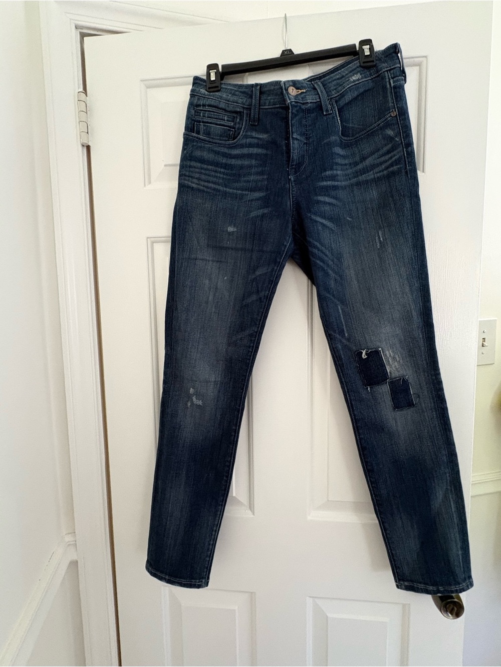 Pilcro Women's Dark Blue Straight-Leg Jeans with Patch Detail
